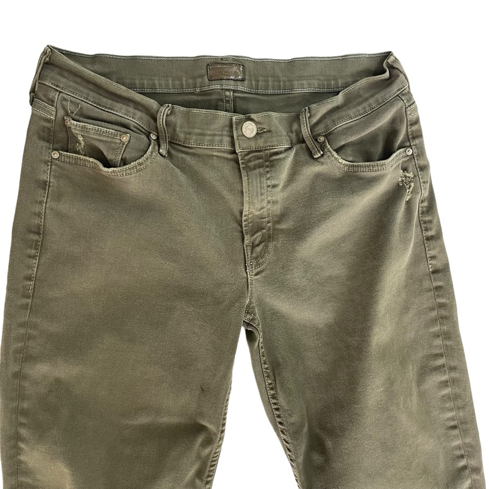 Mother The Drop Out Jeans Moss Green Stretch Crop Distressed Style Sz 28 - Picture 3 of 15
